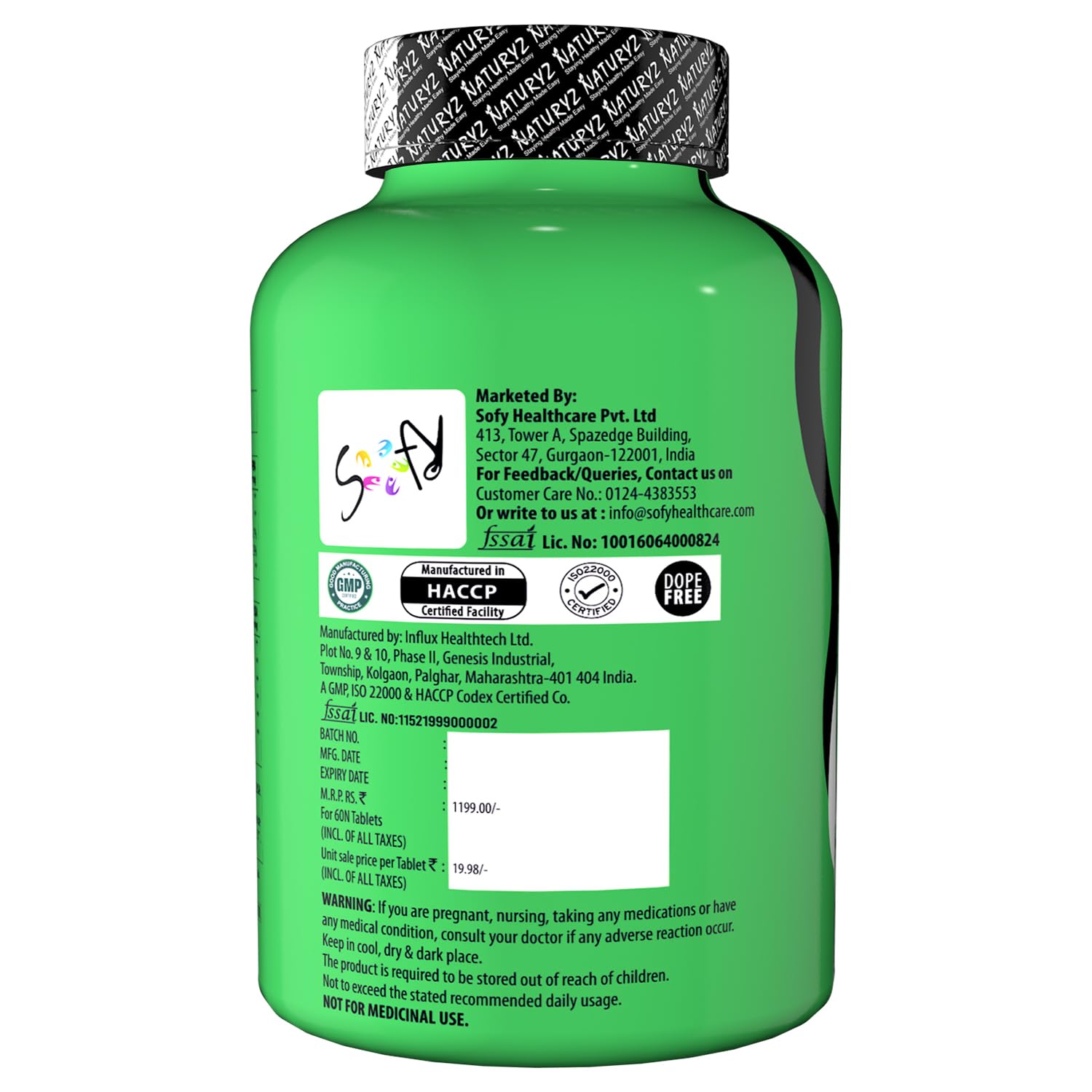 Naturyz Testo-6 Plant based Supplement For Men 2100mg per serving with Maximum Strength 1000mg Tribulus Terrestris, Safed Musli, Kaunj, Ashwagandha for Muscle gain, Stamina & Strength - 60Tablets