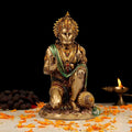 Indicast 7" Inch Hanuman Statue Sitting Metal Finish Idol Decorative Showpiece Handcrafted Hanuman Ji Murti