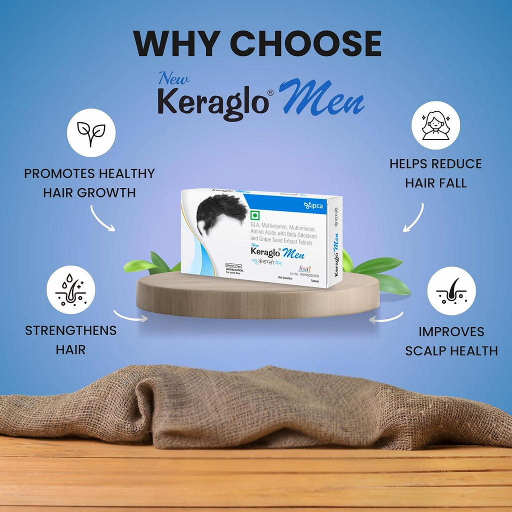 Keraglo Men Hair Nourishment Tablets (15 Tablets x 3 Strips) â€“ With Amino Acids, Antioxidants, Vitamins & Herbal Extracts â€“ Supports Scalp Health & Hair Strength â€“ Dietary Supplement