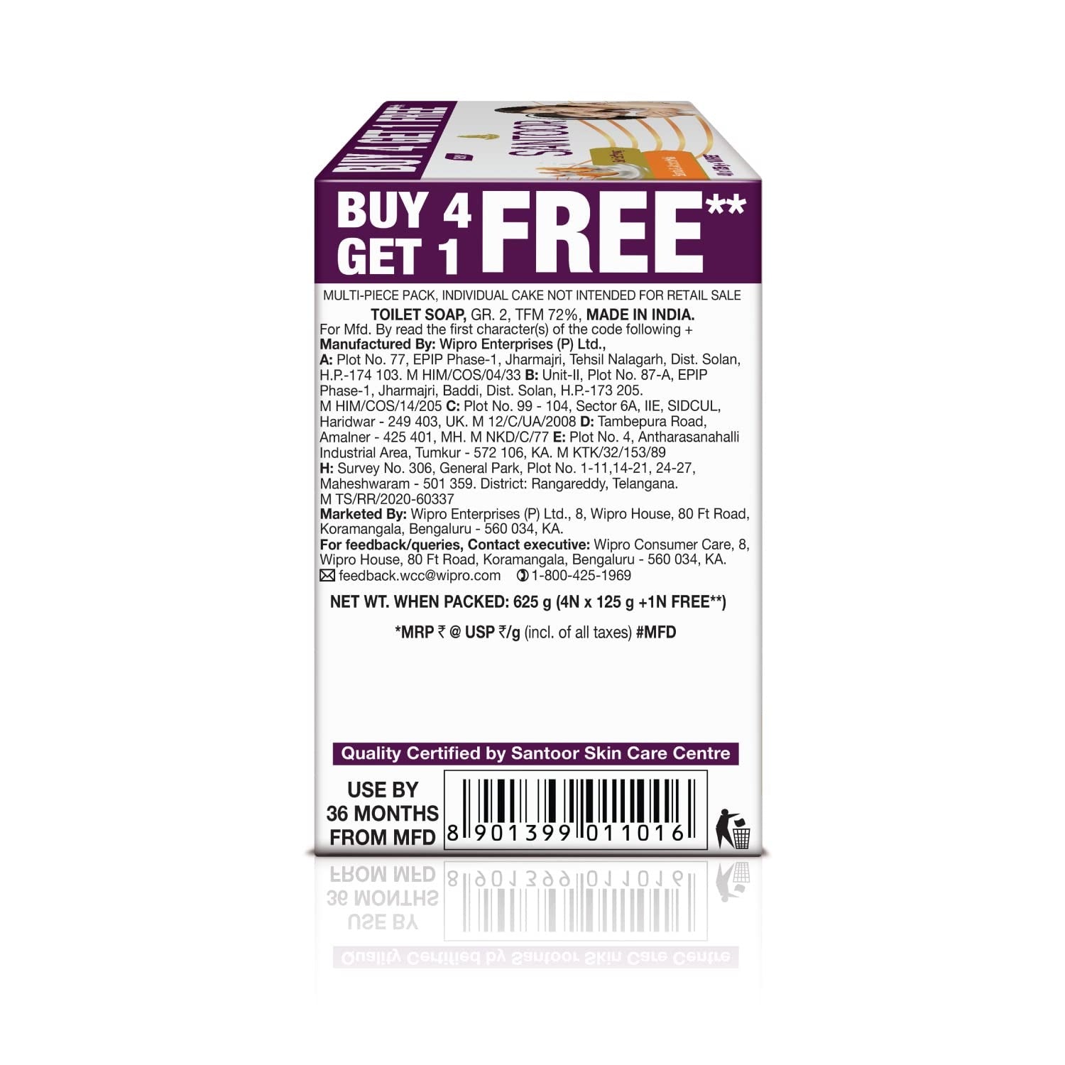Santoor Skin Softening Sandal & Almond Milk Bathing Soap - 125 gms (Pack of 5)