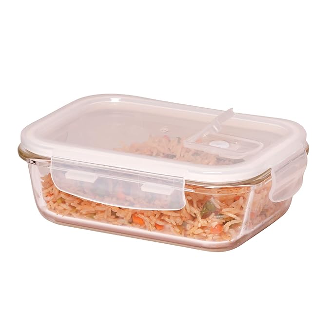 Femora Borosilicate Rectangular Glass Food Storage Container With Air Vent Lid | Set of 3 Pieces | 400 Ml, 620 Ml, 1000 Ml