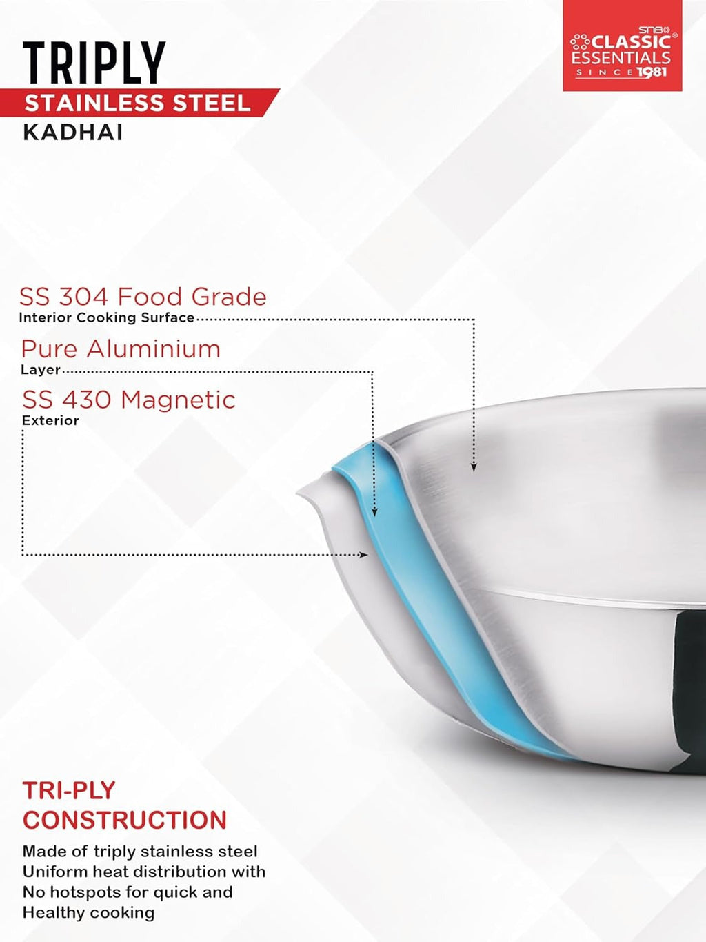 Classic Essentials Triply Kadhai 28cm 4L