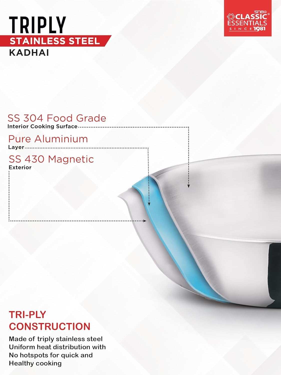 Classic Essentials Triply Kadhai 28cm 4L