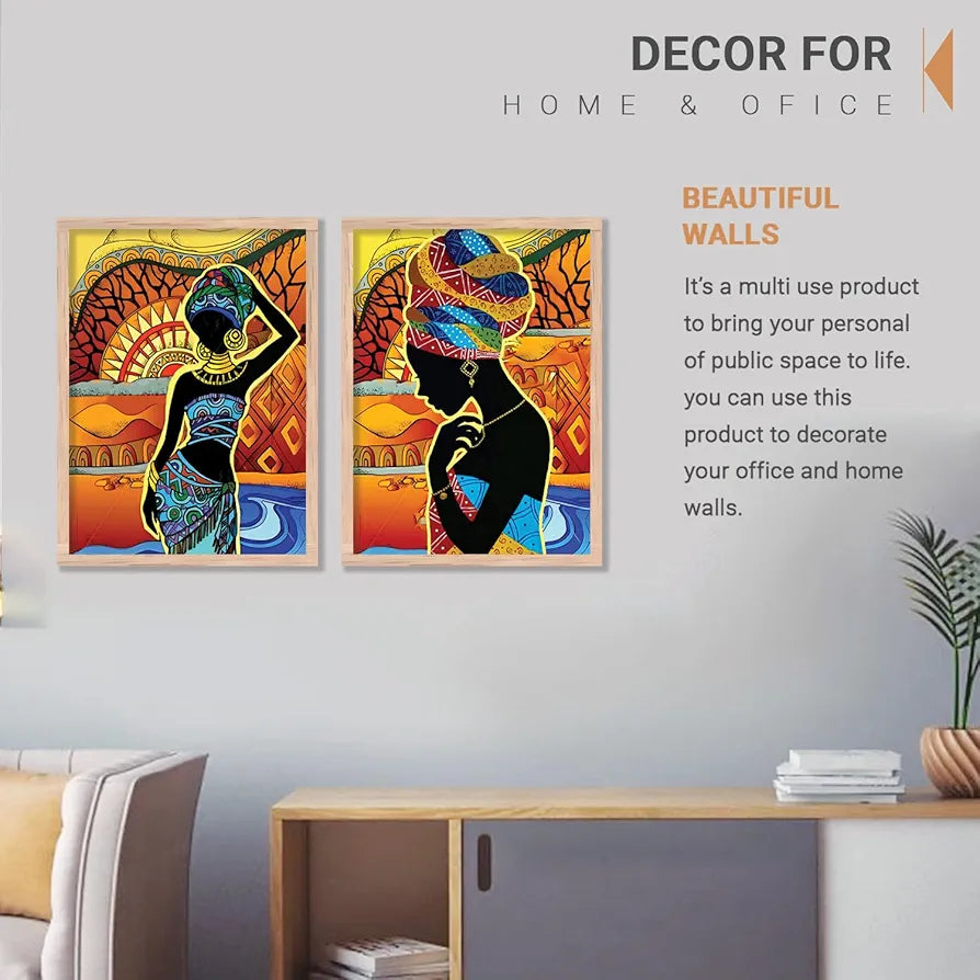 Kotart Premium African Woman Digital Painting with Frame for Home Decoration Pack of 2 Design06