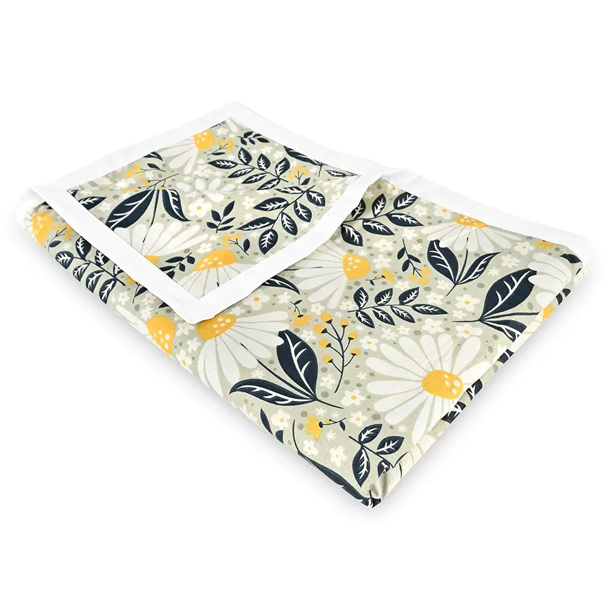 Divine Casa Floret 100% Cotton Double Dohar 120 GSM Soft & Lightweight Throw Blanket Colour Vintage Daisies