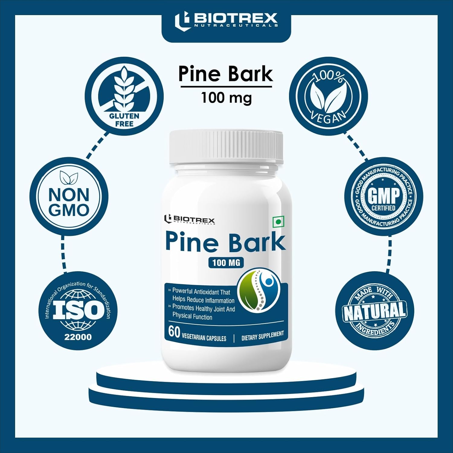 Biotrex Pine Bark 100mg A Powerfull Antioxidant Supplement - 60 Capsules