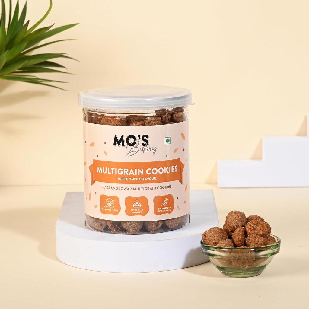 Mo’s Triple Omega Multigrain Cookies | Mini Healthy Cookies for Kids & Adults | Tea Time Snack | Omega-Rich Seeds & Whole Grains with Ragi, Oats, Barley, Amaranth & Almond | Flax, Chia, Melon, Sunflower & Pumpkin Seeds | No Refined Sugar