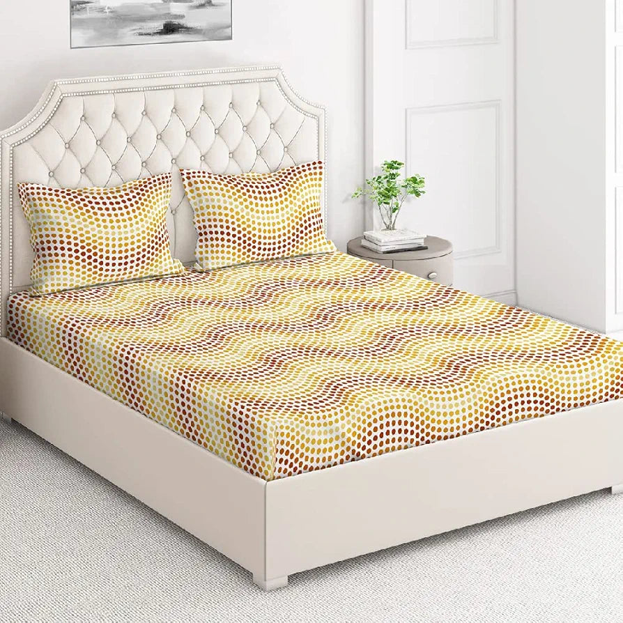 Layers Firenze Cotton Bedsheet Set for All Seasons Lightweight Moisture Absorbent Machine Washable 140 TC Queen Size Brown Dots