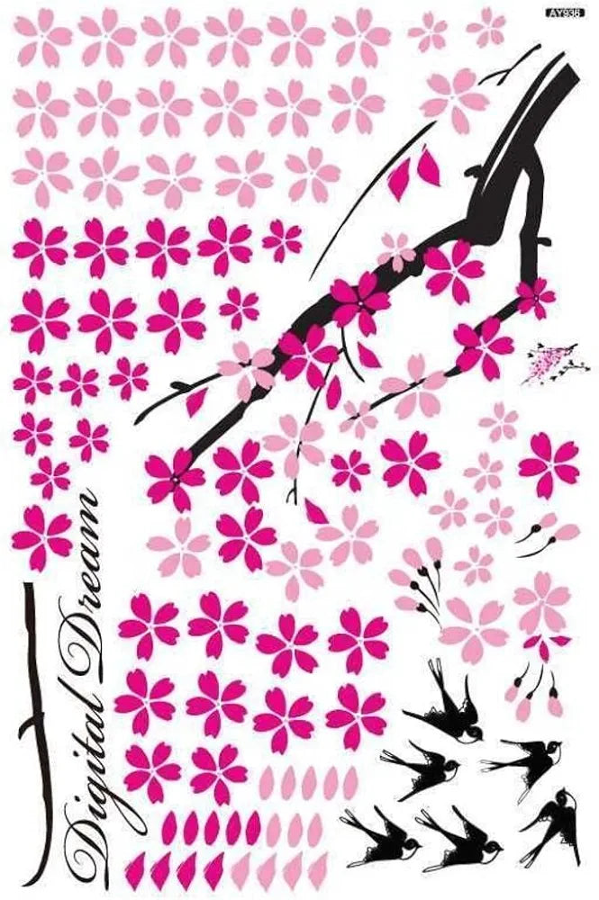 Decals Design Flower Branch with Birds Wall Sticker ,Multicolour
