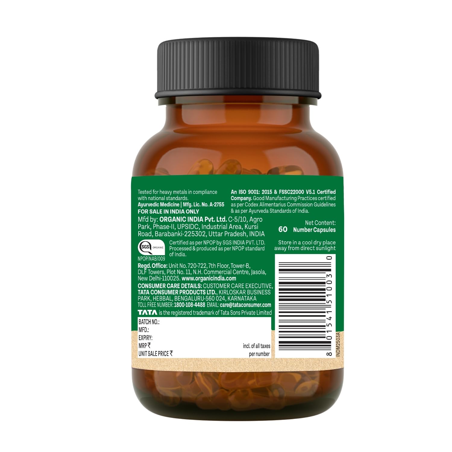 A TATA Product - Organic India Moringa Capsules - 60 Veg Caps, Essential Nutrition Superfood, Helps Naturally Boost Energy Level, Improves Stamina, Rich In Vitamins & Minerals, GMP & NPOP Certified Organic