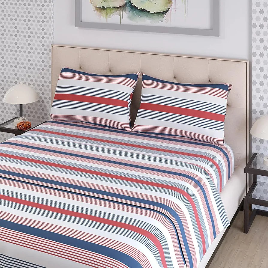 Layers Zen Cotton Blend King Bedsheet Set  1 King Cotton Bedsheet & 2 Pillow Covers Breathable & Anti-Wrinkle 225 CVC Red