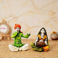 Ecraftindia Colorful Combo of Rajasthani Craftsmen Singing and Lady Playing Musical Instrument Dholak Statue