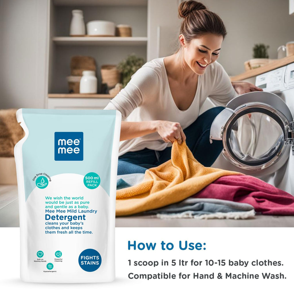 Mee Mee Baby Liquid Detergent 500 ml | Ph balanced, Free from Harsh Chemicals, Safe for mother's hands & baby's skin | Anti-Bacterial, Removes Stains & Odor with One Drop, Hypoallergenic