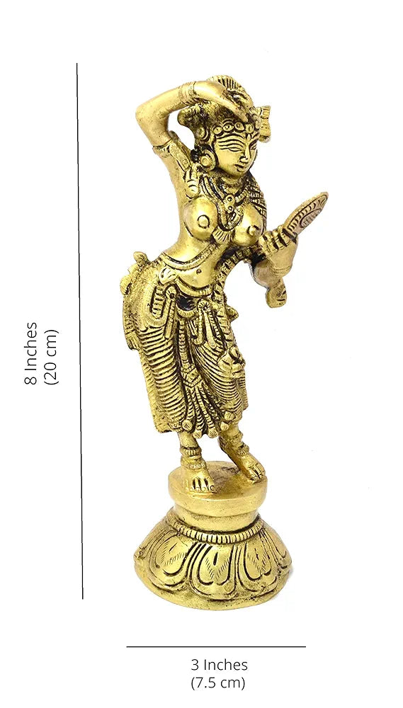 Two Moustaches Brass Lady with Mirror Showpiece
