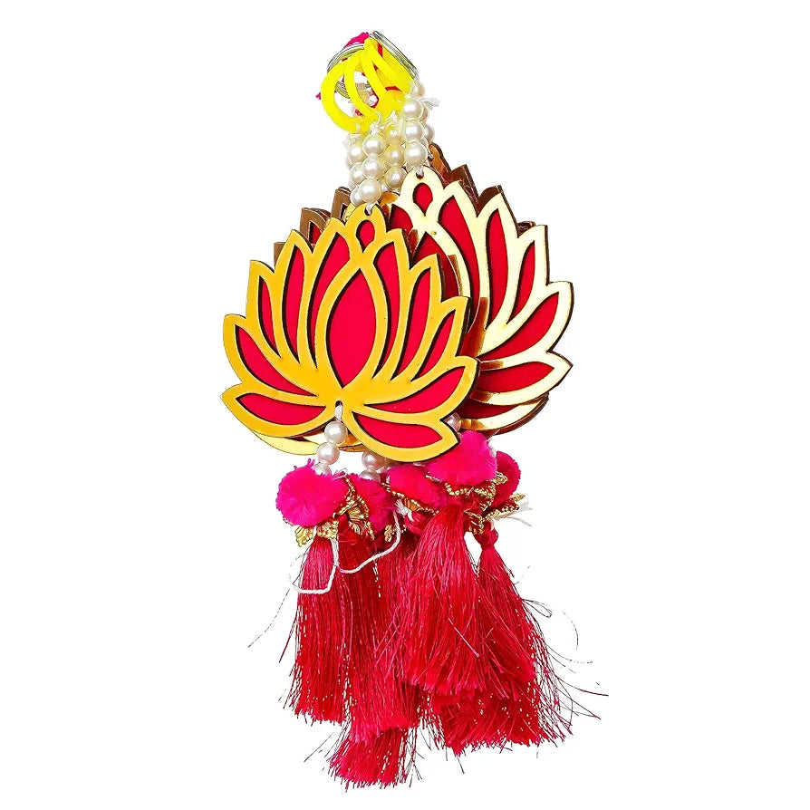 Wood Lotus Flower Decorative Wall Hanging Red and Golden