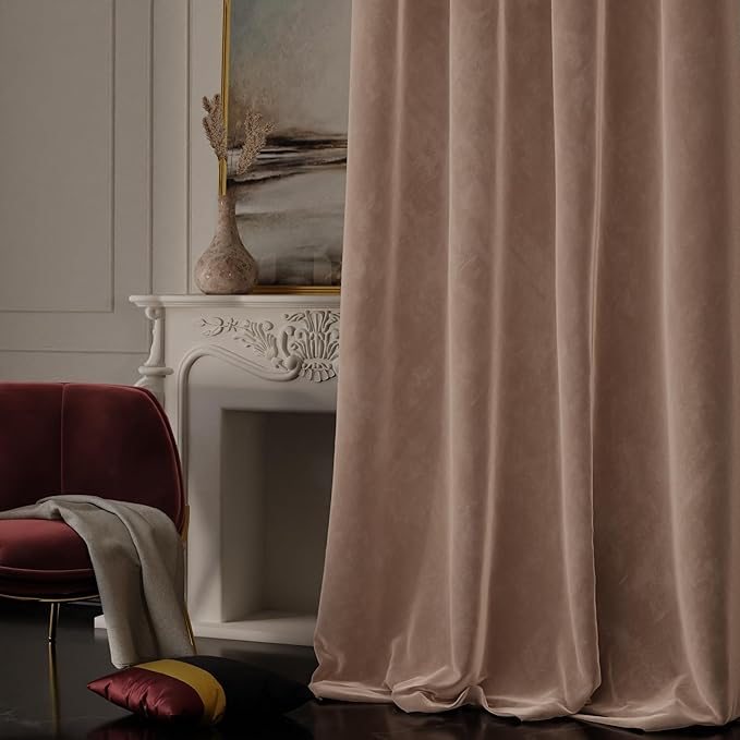 Stoa Paris Curtain for Home Single pc PatternedVelvet Curtain for Door Colour Parisian Blush
