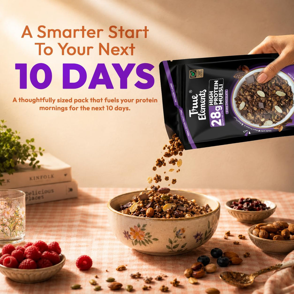 True Elements High Protein Muesli 400g | 28g Protein | Dark Chocolate | Healthy Breakfast Cereal | Rich in Nuts, Seeds & Wholegrains | No Added Preservatives