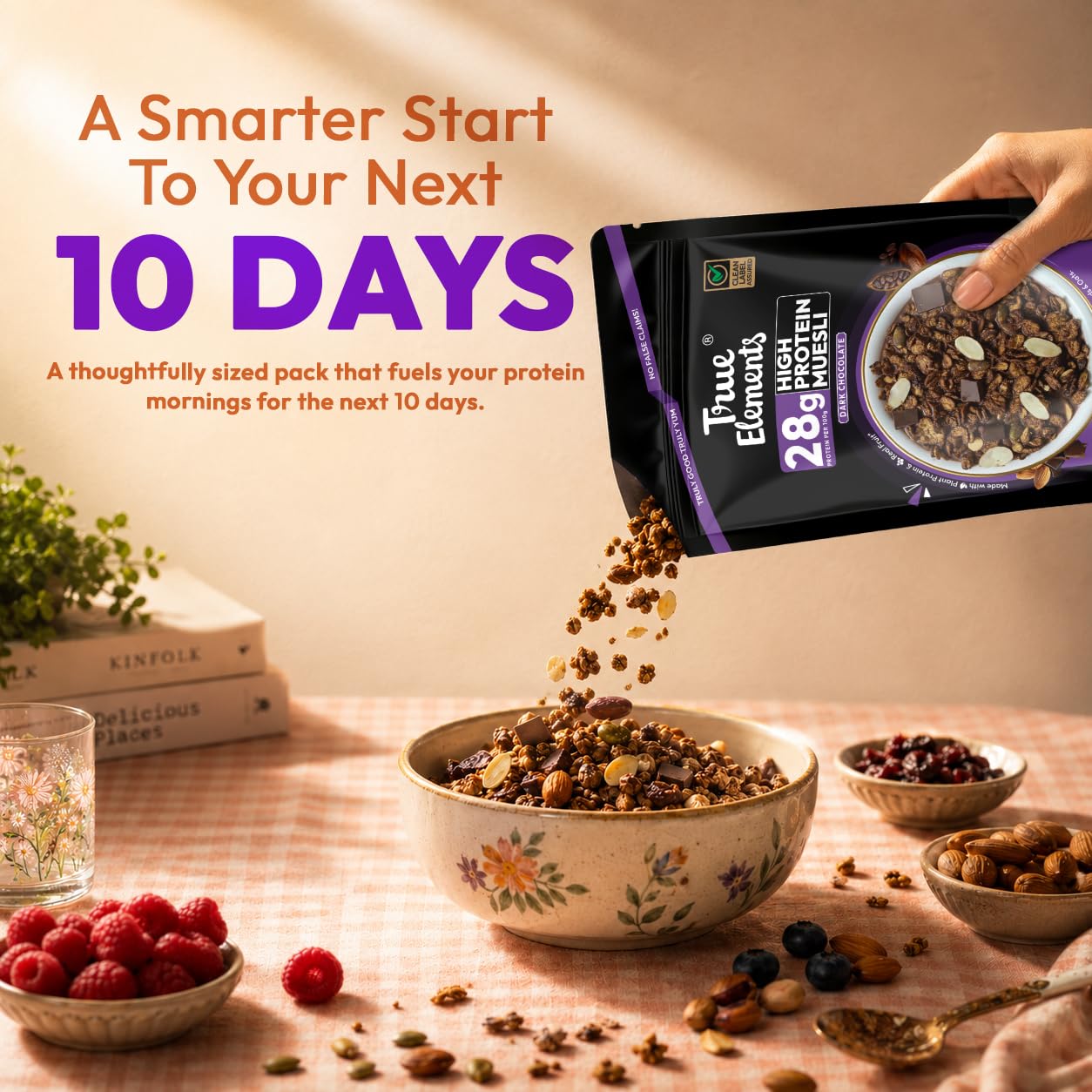 True Elements High Protein Muesli 400g | 28g Protein | Dark Chocolate | Healthy Breakfast Cereal | Rich in Nuts, Seeds & Wholegrains | No Added Preservatives