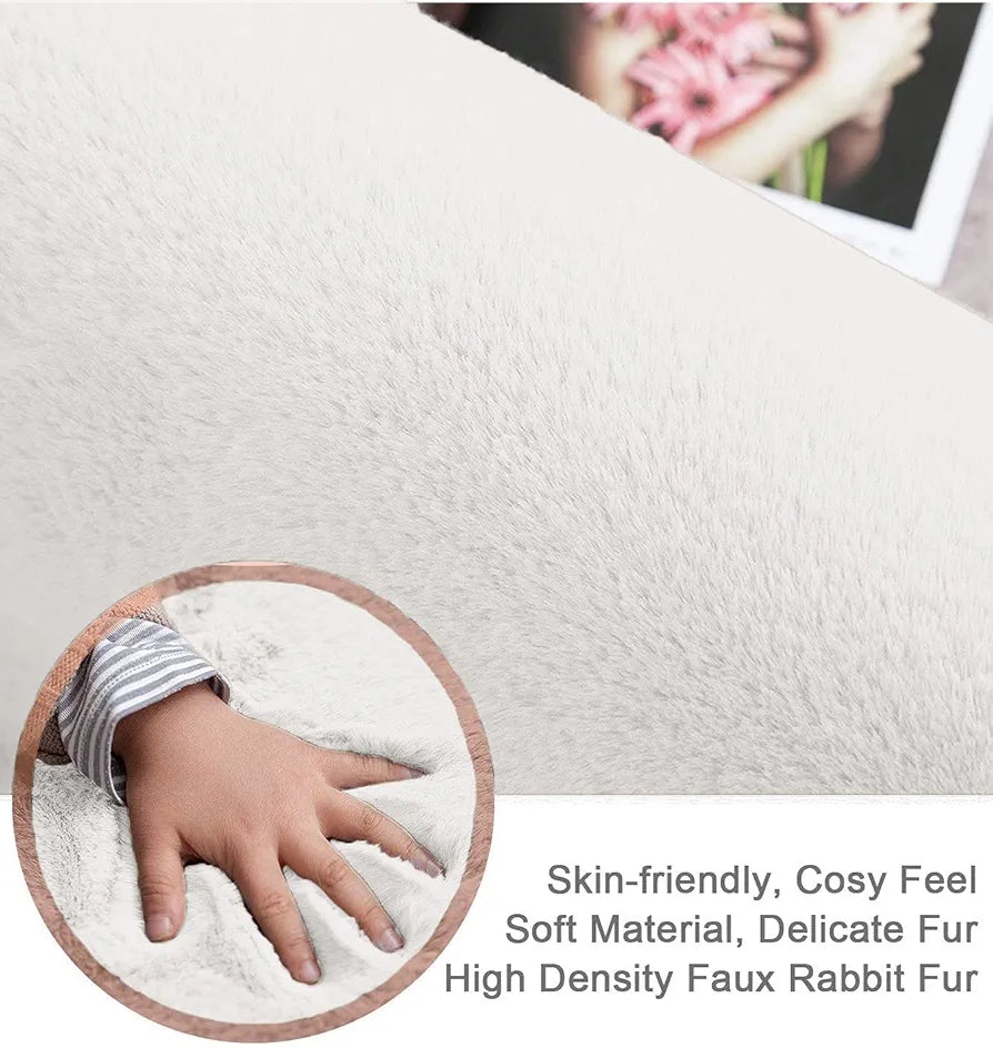 Luxe Home International Ruffle Bath Mat Rabbit Fur 1000 GSM Bathroom Door Rectangular Foot Mats 45X75 Cm Colour White