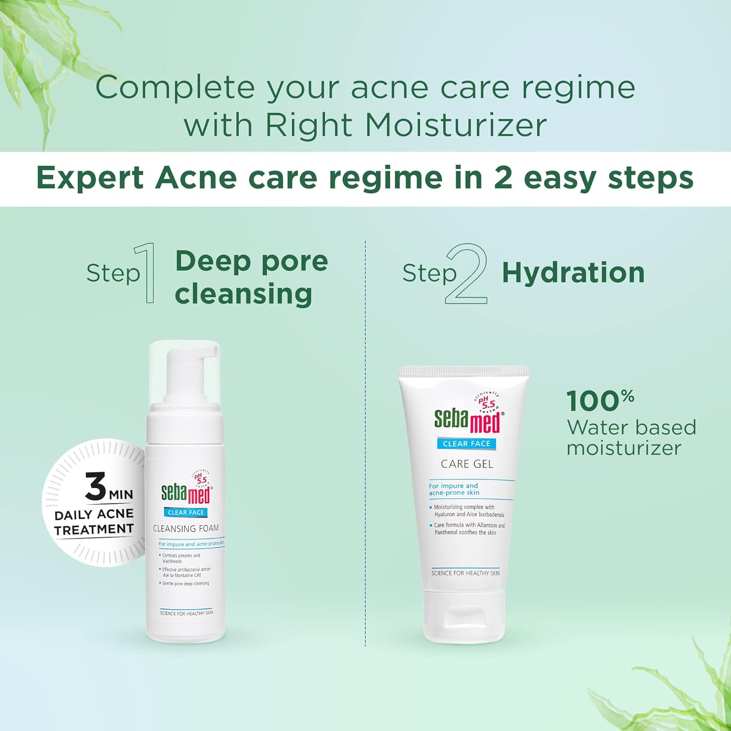 Sebamed Clear Face Care Gel 50 ml|pH 5.5 |Acne/ pimple prone skin|Hyaluronic acid & Aloe Vera|Water based Moisturiser | non sticky l Toxin free