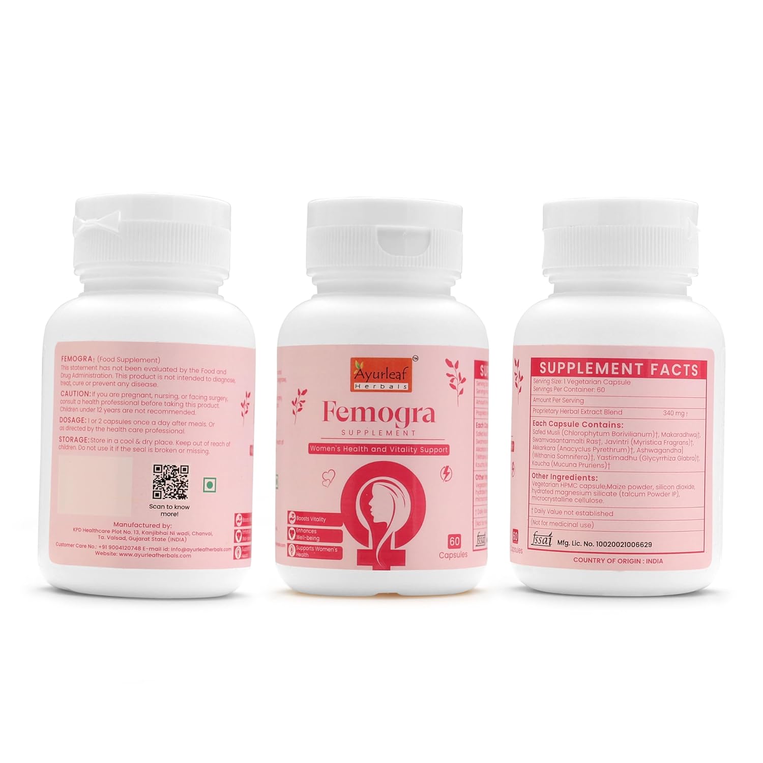Ayurleaf Herbals - Femogra Extract Blended Capsules 340 Mg | 60 Veggie Capsules for Women