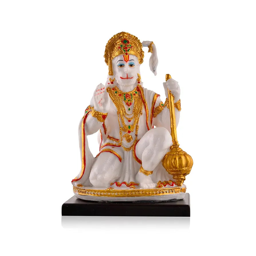 CraftVatika Hanuman Ji Marble Dust Murti Idol Poly Marble Sitting Bajrang Bali Hanuman Ji Blessings