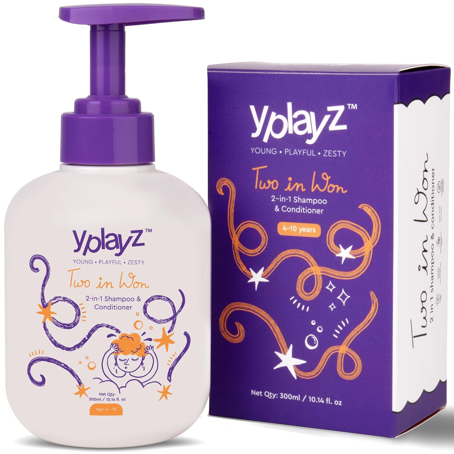 YplayZ 2 in 1 Shampoo & Conditioner for Kids - Ages 4-10 - 300 Ml