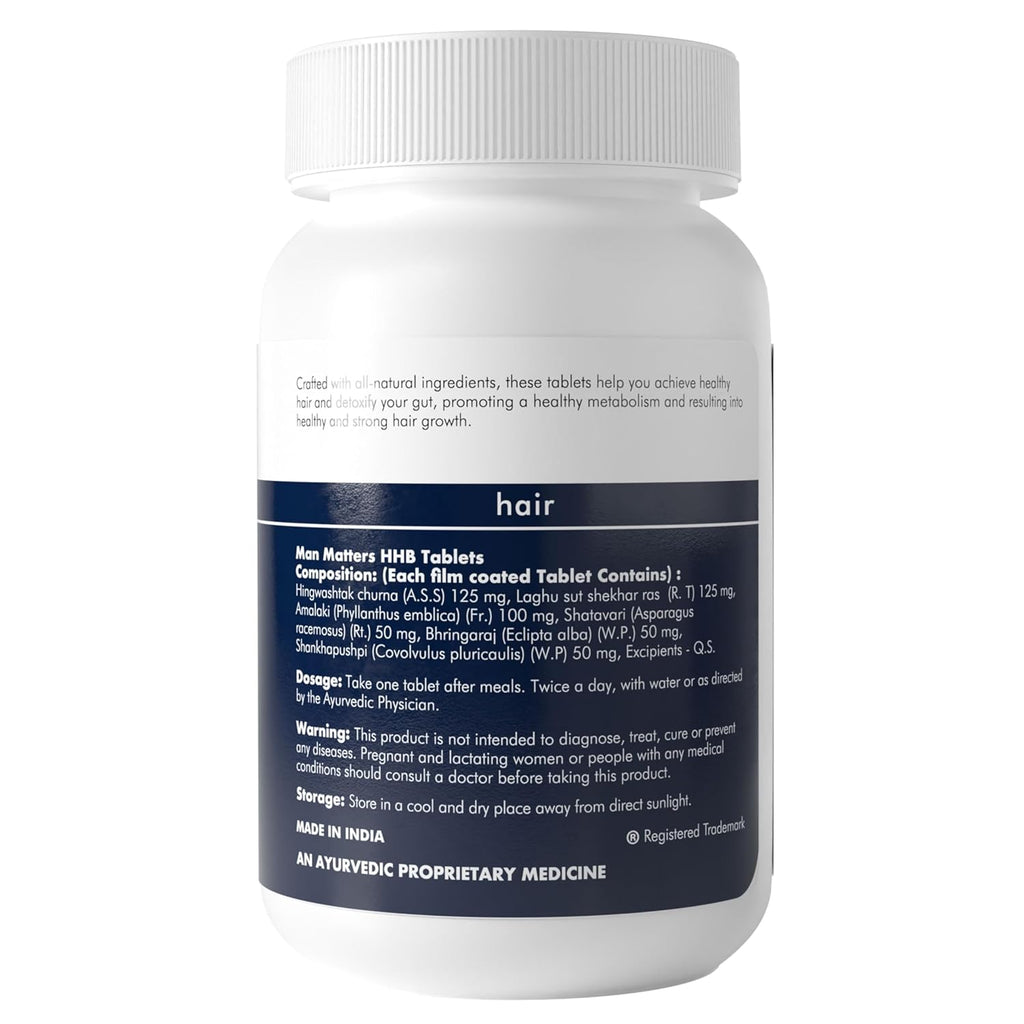 Man Matters Hair Health Booster Tablets | Strengthens Hair, Helps Improve Hair Health, Detoxifies the Gut | Amla, Bhringaraj, Shatavari & Shankhapushpi | 60 Tablets