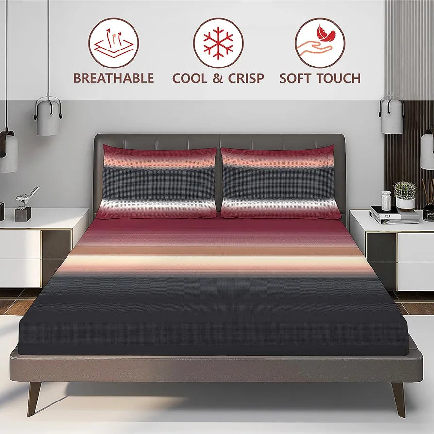 Layers Durathread Bedsheet Set for All Seasons Lightweight Moisture Absorbent 225 CVC King Size Multicolor Stripes