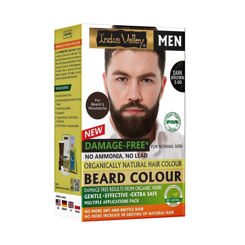 INDUS VALLEY Natural Damage Free Beard Hair Color,Dark Brown - 78ml + 8g