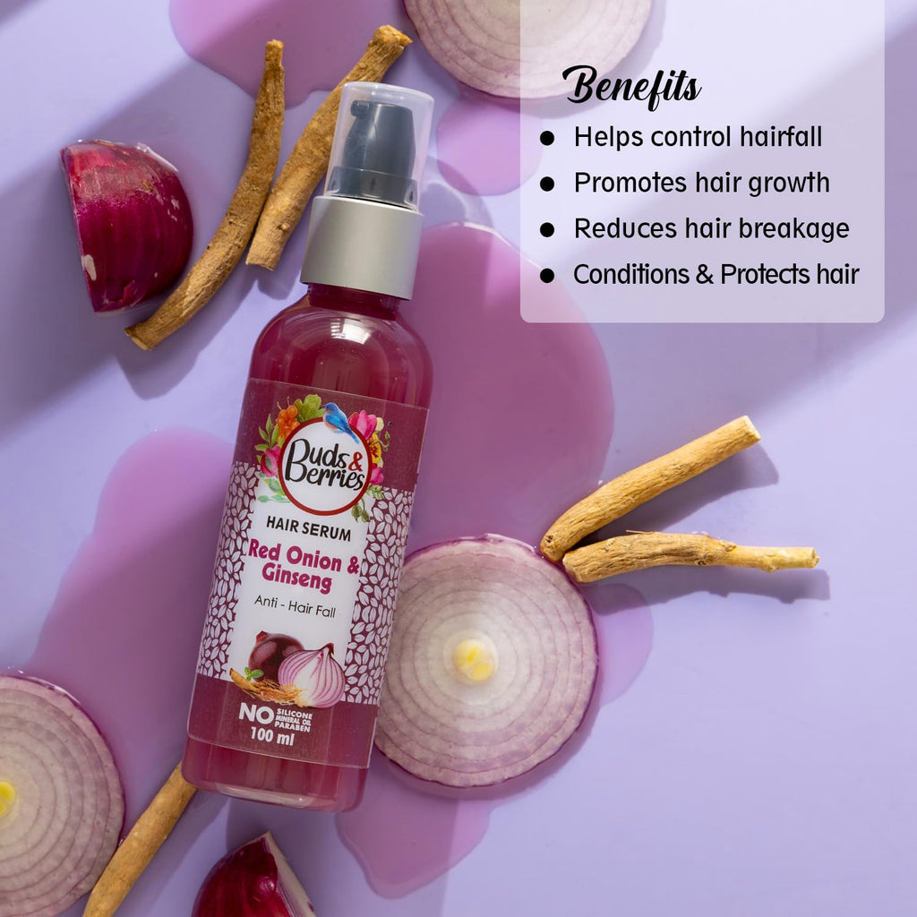 Buds & Berries Red Onion and Ginseng Anti-Hairfall Hair Serum - 100 ml