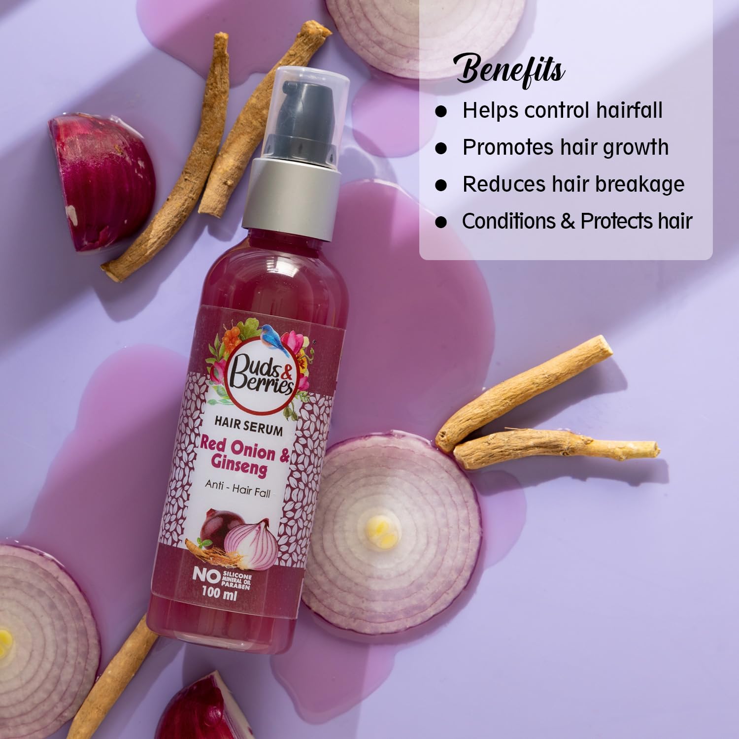 Buds & Berries Red Onion and Ginseng Anti-Hairfall Hair Serum - 100 ml