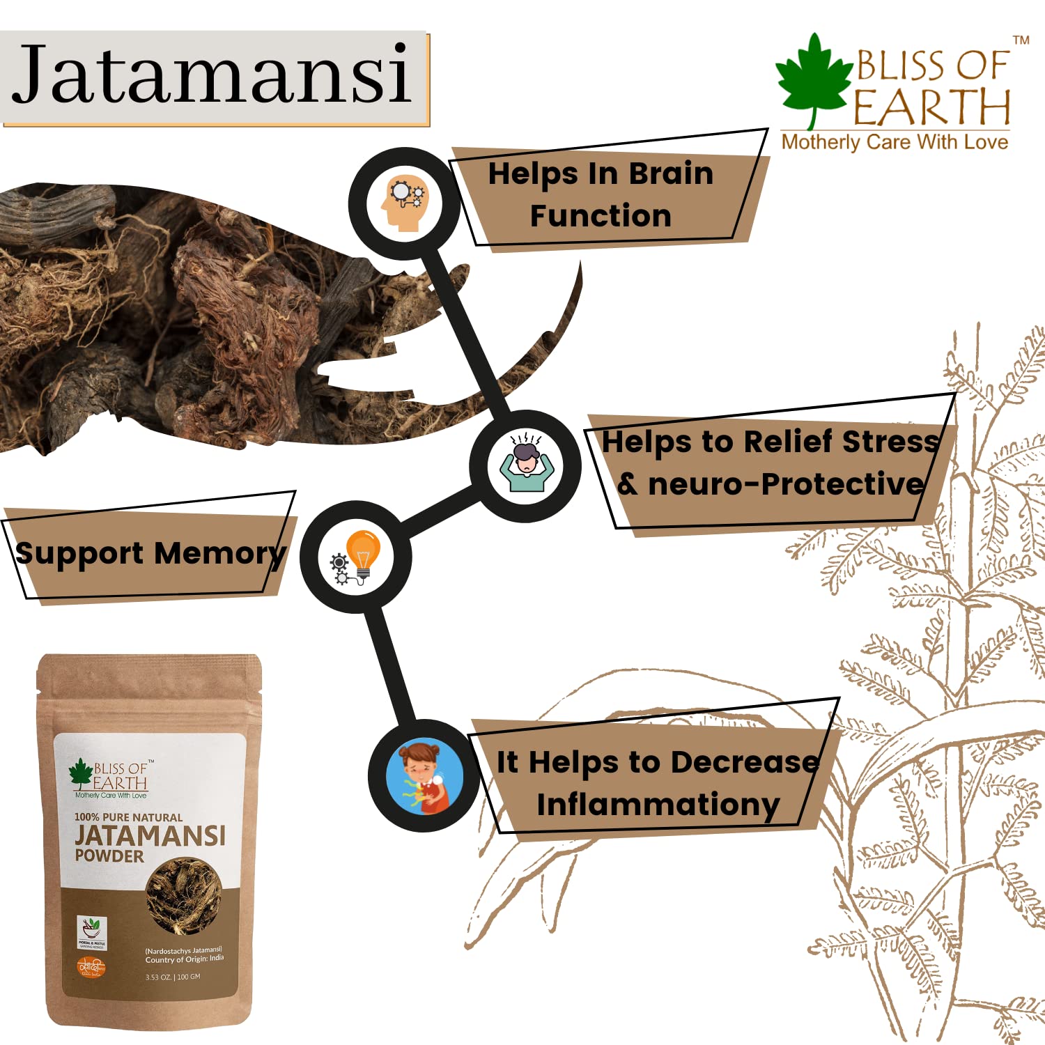 Bliss of Earth 100% Pure & Natural Jatamansi Powder For Hair Growth & Eating, 100gm