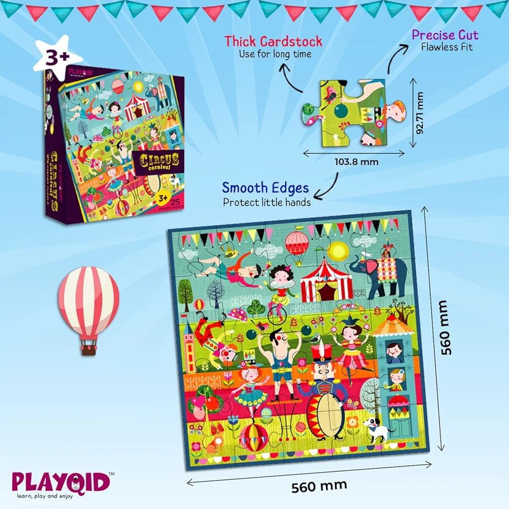 Playqid Puzzle for Children Circus Carnival 25 Giant Pieces Jigsaw Puzzle for Kids, Floor 2-4, Circus Tent Theme Party Gift for Toddlers