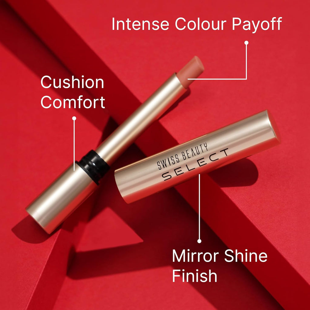 Swiss Beauty Select High On Shine Creamy Lipstick | With Mirror-shine finish | Enriched with Vitamin E | Shade- Supreme Nude, 1g |