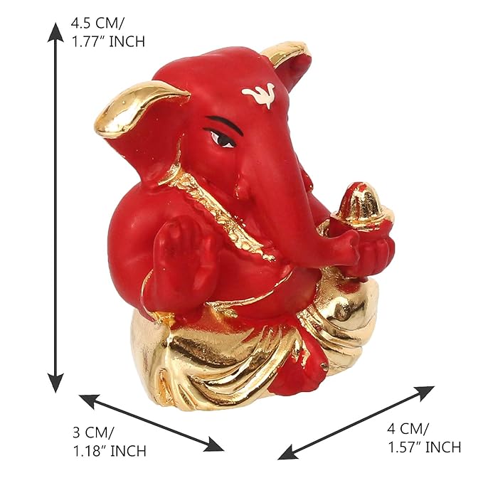 Ecraftindia Gold Plated Red Appu Ganesha Decorative Showpiece