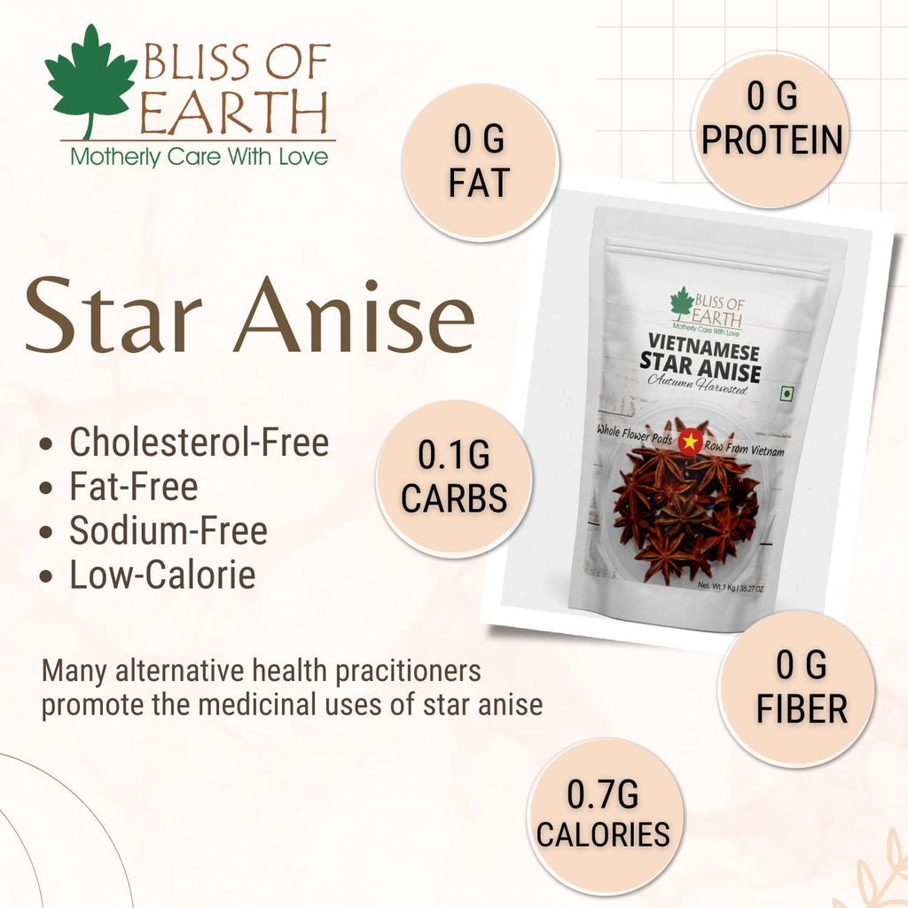 Bliss of Earth 100gm Star Anise Whole spices, Chakra Phool, Vietnamese badiyan, For Exotic Tea & Indian Cuisines