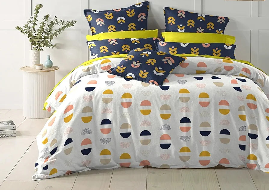 The Home Style Cotton Elastic Fitted All Around Printed King Size Double Bed Bedsheet wih 2 Pillow Cover White Dove