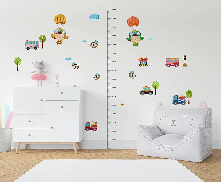 Decal O Decal Vinyl Height Chart with Cute Babies Cartoon Wall Stickers Multicolour 130cmx160cm-Self-Adhesive