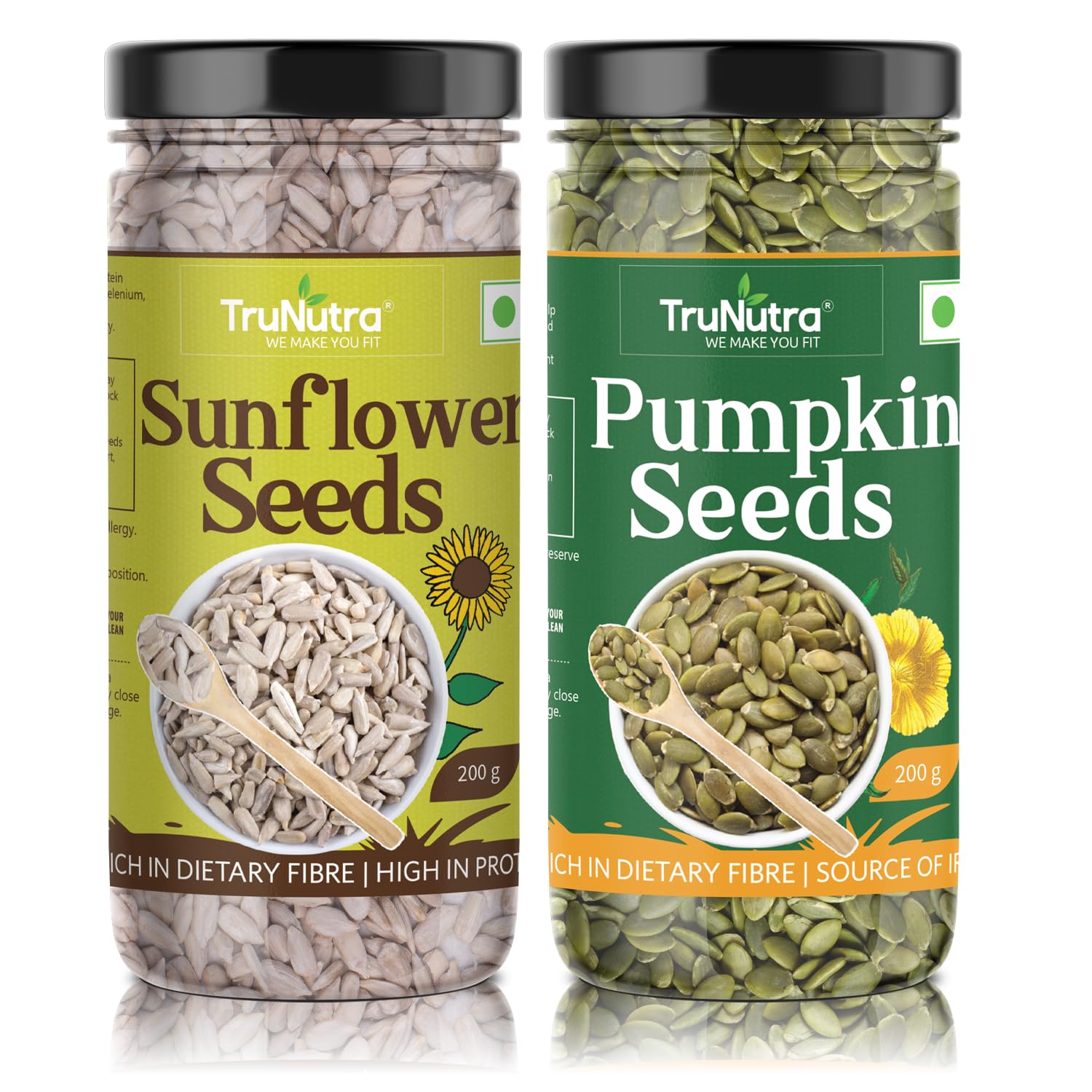 TruNutra Pumpkin & Sunflower Seeds Combo 400g (200g Each) | Raw & Unsalted | High Protein & Fiber | Vegan Snack for Daily Nutrition and Wellness Support Daily.