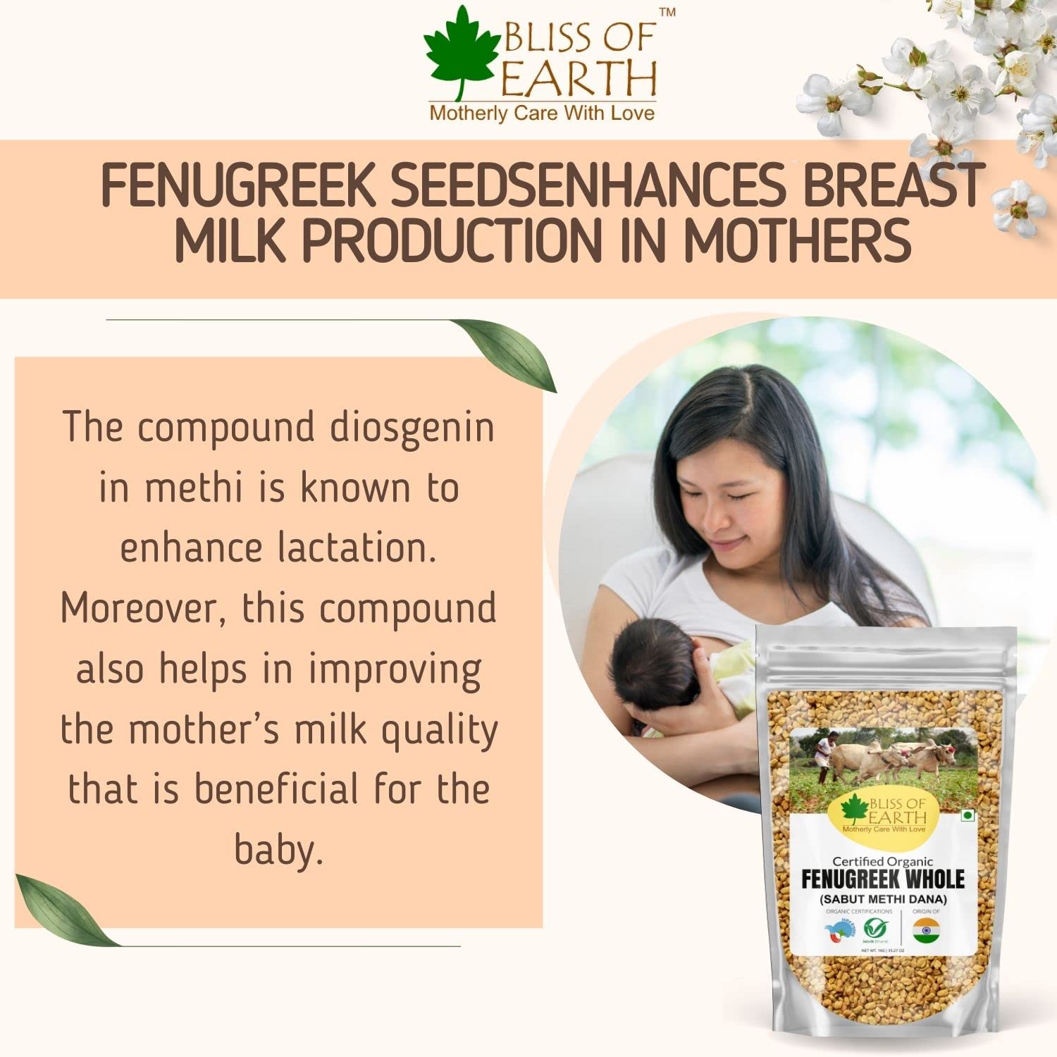 Bliss of Earth 700GM Certified Organic Fenugreek Seed Whole, Sabut Methi Dana