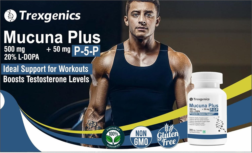 Trexgenics MUCUNA 20% L-DOPA 500 mg, P5P 50 mg Prolactin Support, Cognitive Function VEGAN & NON-GMO (30 Veg. Capsules) (Pack of 1)