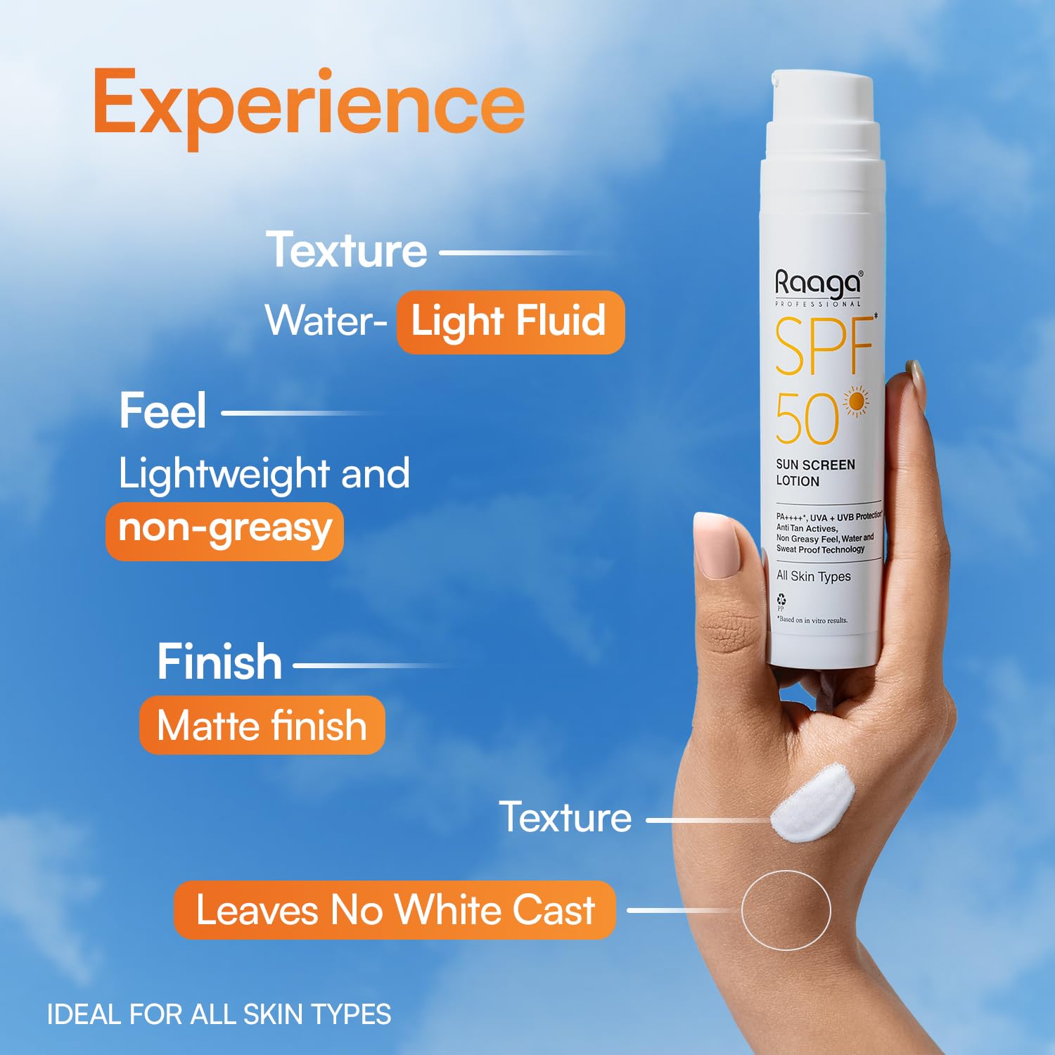 Raaga Professional SPF 50 Sunscreen Lotion | PA++++, UVA + UVB Protection,All Skin, Anti Tan Activities, Non-Greasy Feel, Water and Sweat Proof Technology (55 ml)