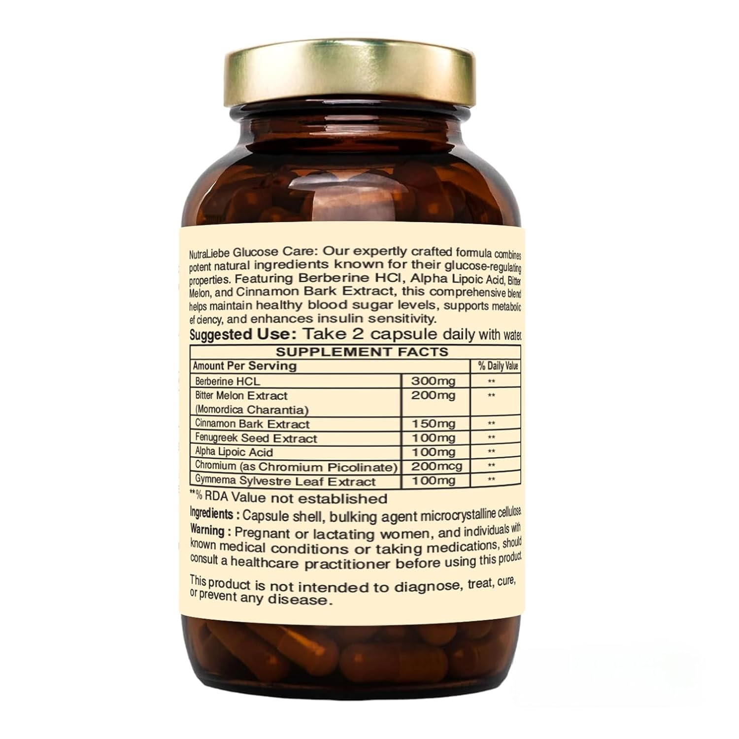 Nutraliebe Premium Blood Sugar Support, Natural Glucose Control with Berberine, Bitter Melon, Cinnamon, 90 Capsules