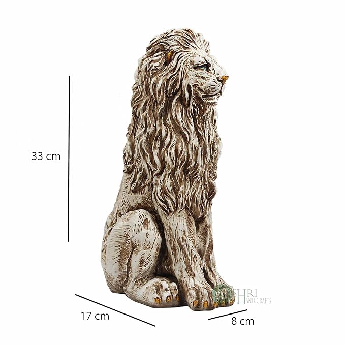 Indicast Porcelain 15" Inch Handmade Stone Finish Animal Figurines Gifts Antique Design Lion Sitting Statue
