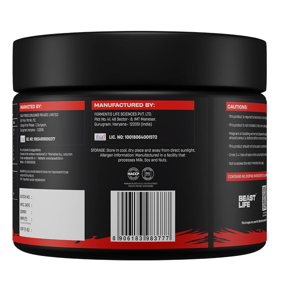 Beastlife Pre-Workout | 105 gm | Orange Flavor | Boosts Pump & Energy | Speeds Up Recovery | 2000 mg Citrulline | 2500 mg Beta-Alanine | 200 mg Caffeine | 500 mg Betaine
