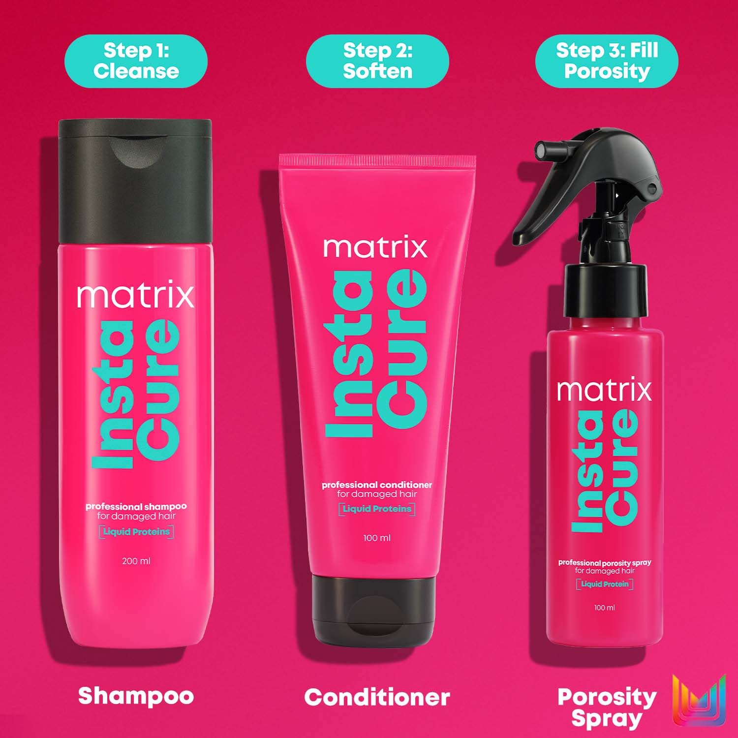Matrix InstaCure Professional Liquid Protein Shampoo, for Damaged Hair | Reduced Split Ends, Breakage, Knotting | For All Hair Types | Paraben Free