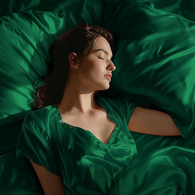 Stoa Paris Satin Bedsheets for Single Bed 300TC Premium Bedsheet with 1 Pillow Cover Colour Emerald Green