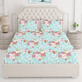 Layers Marigold Cotton Bedsheet Set for All Seasons Lightweight 144 TC King Size Turquoise