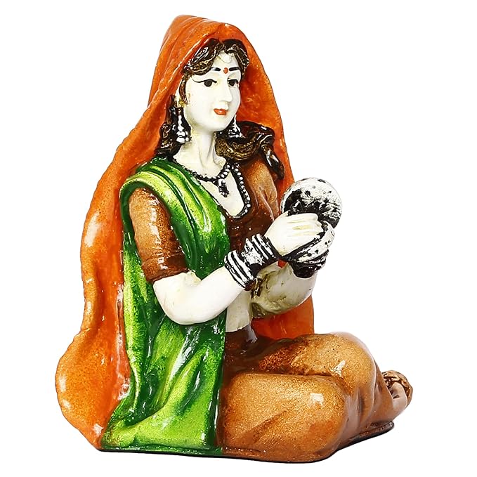 Ecraftindia Colorful Rajasthani Lady Handcrafted Decorative Polyresin Showpiece